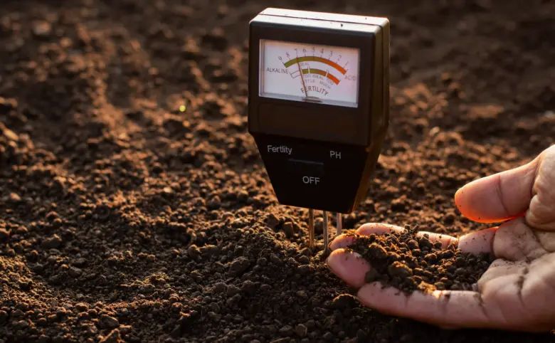 Soil ph meter in hand