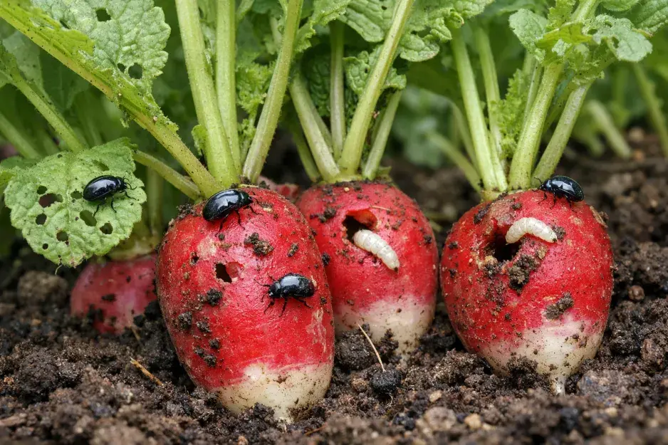 Radishes with pests