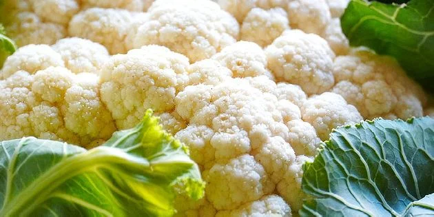 Cauliflower head with leaves