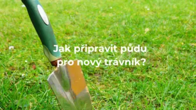 Zelená zahradní lopata v trávě pro přípravu půdy.