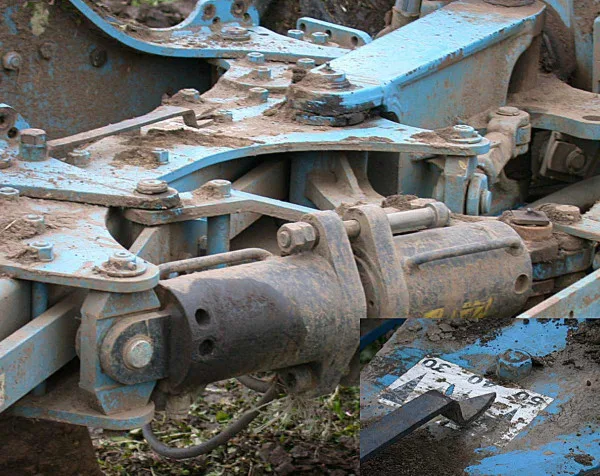Hydraulický systém pro nastavení hloubky orby u pluhu.